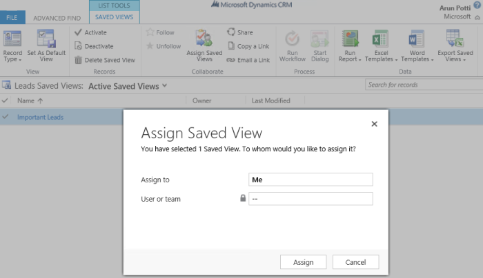 Important Leads - Assign Saved View