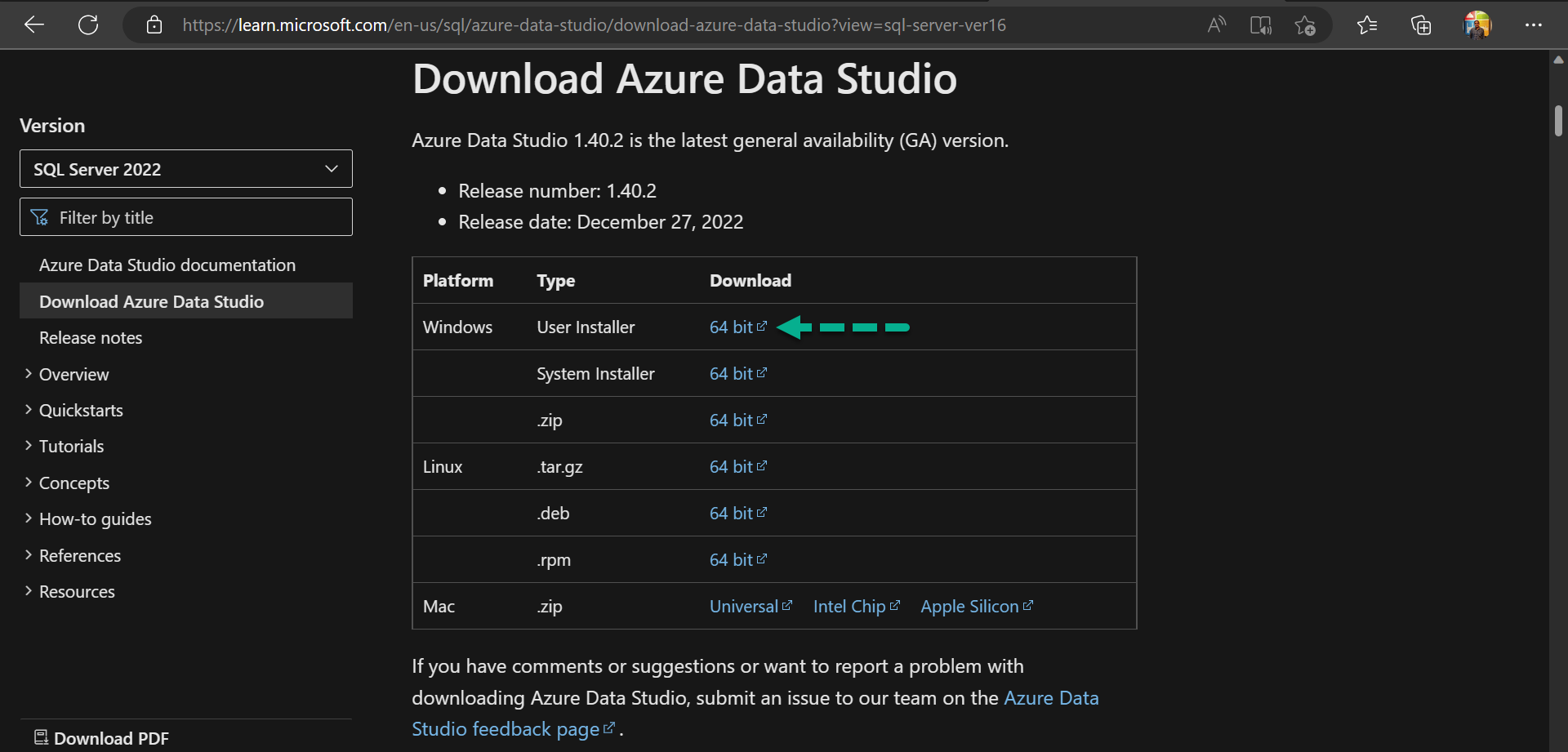 download azure data studio for windows